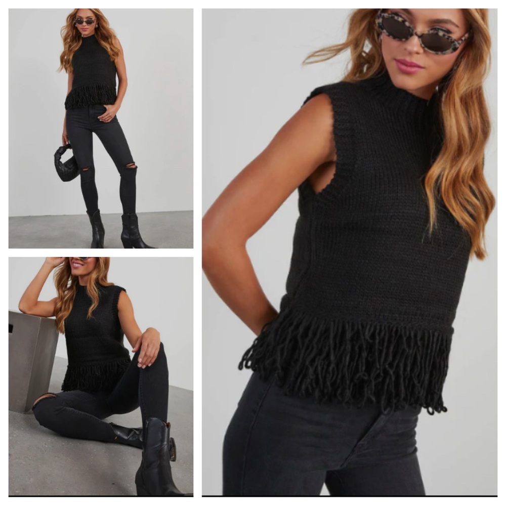NWT Amber Fringe Hem Sleeveless Sweater Sz: L